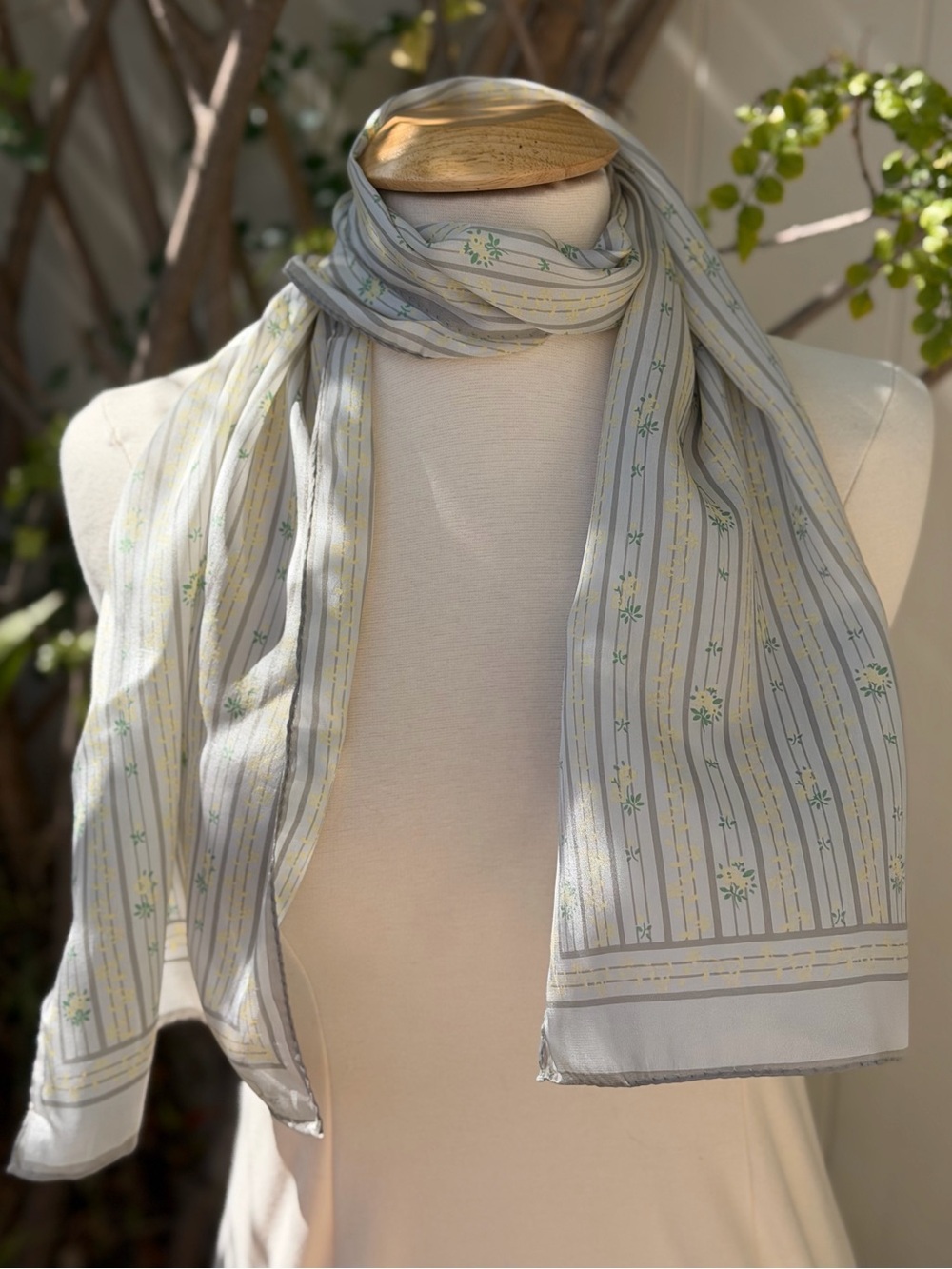 Light Gray Floral Stripe Scarf with Yellow Accents - Women Accessories